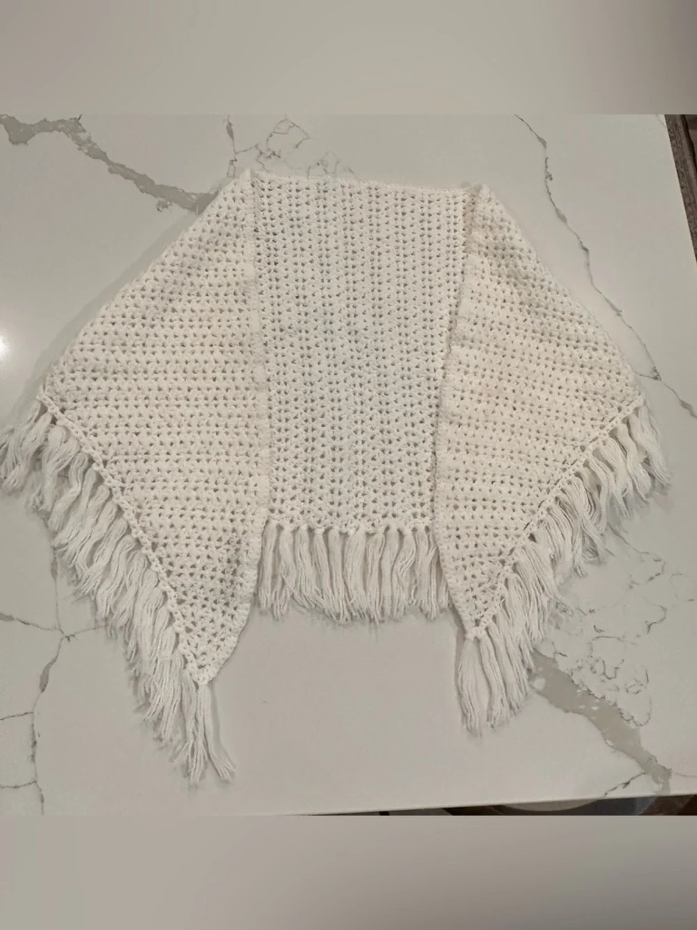 Handmade White Crochet Shawl Wrap With Tassels One Size Granny Cottage Boho